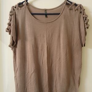 Women's Soft Splash Criss-Crossed Shoulder Sides Brown Blouse Size Large